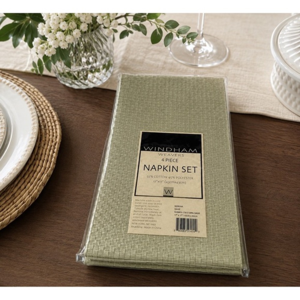 Windham Weavers 4 Napkin Set Serena Moss Green Printed Damask 17x17 NEW 85-15